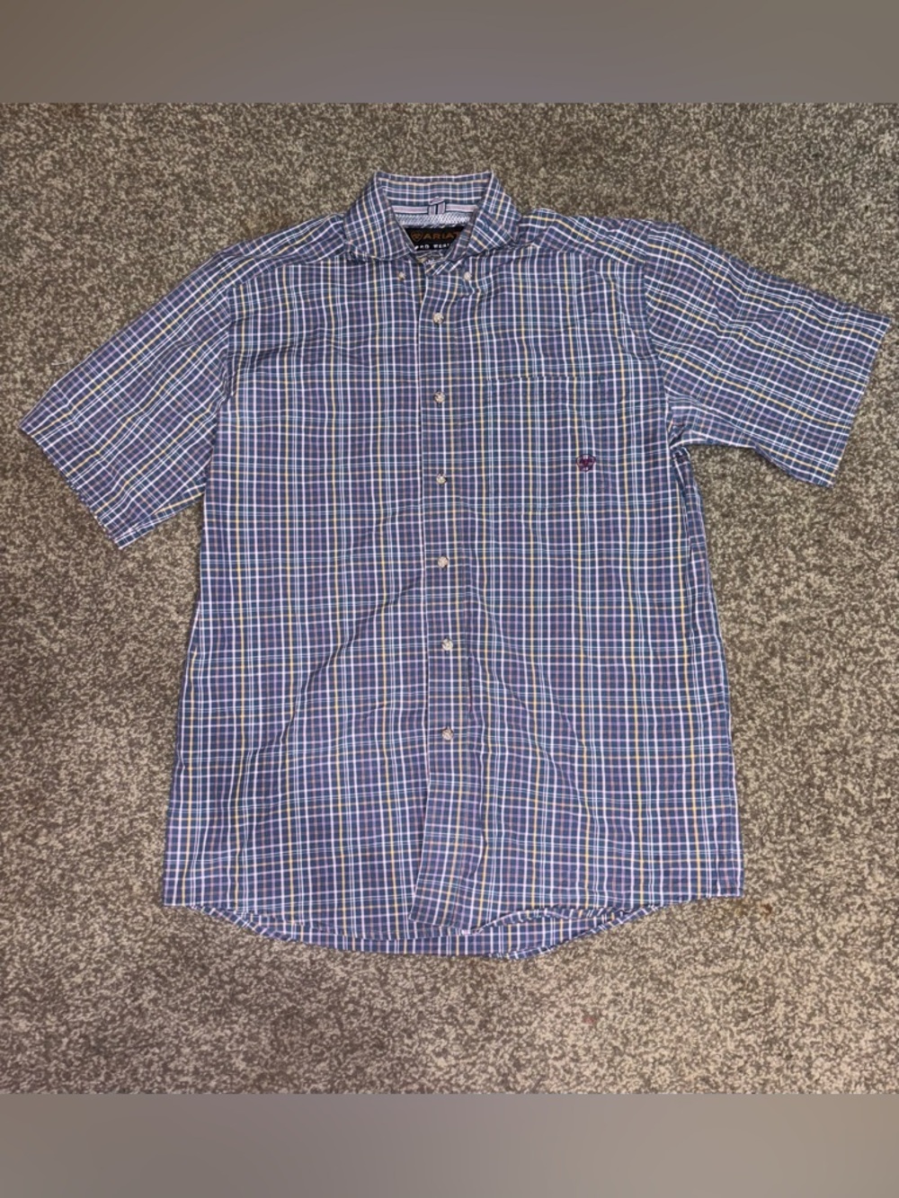 Ariat Pro Series Men's Plaid Button-Down Shirt Blue Cotton Size Small